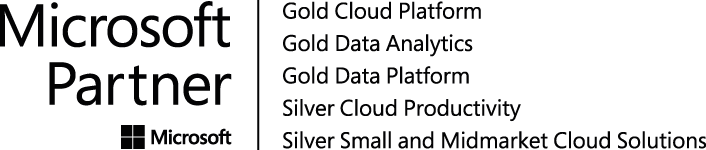 Microsoft Partner Gold Cloud Platform, Microsoft Partner Gold Data Analytics, Microsoft Partner Gold Data Platform, Microsoft Partner Silver Cloud Productivity und Microsoft Partner Silver Small and Midmarket Cloud Solutions!
